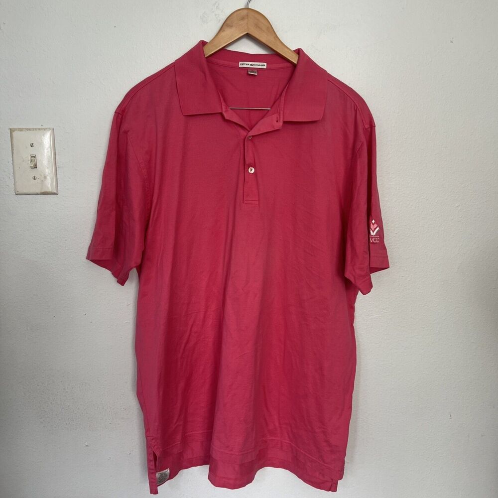 Peter Millar Mens XL Pink‎ Golf Polo Course Logo  Shirt
